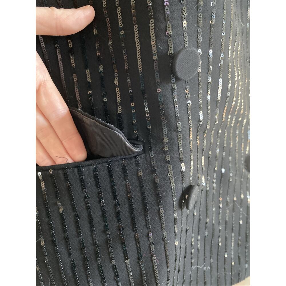 Michael Kors Pinstripe Sequined Crepe Sleeveless Blazer Black 10 (xRTR) RT $655 - Picture 5 of 14